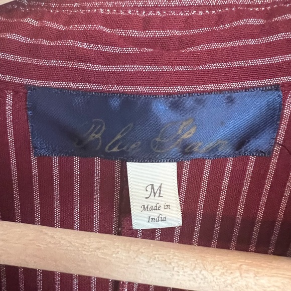 White and Red Striped Button Down with Tie in Front Long Sleeved Shirt - Picture 3 of 3